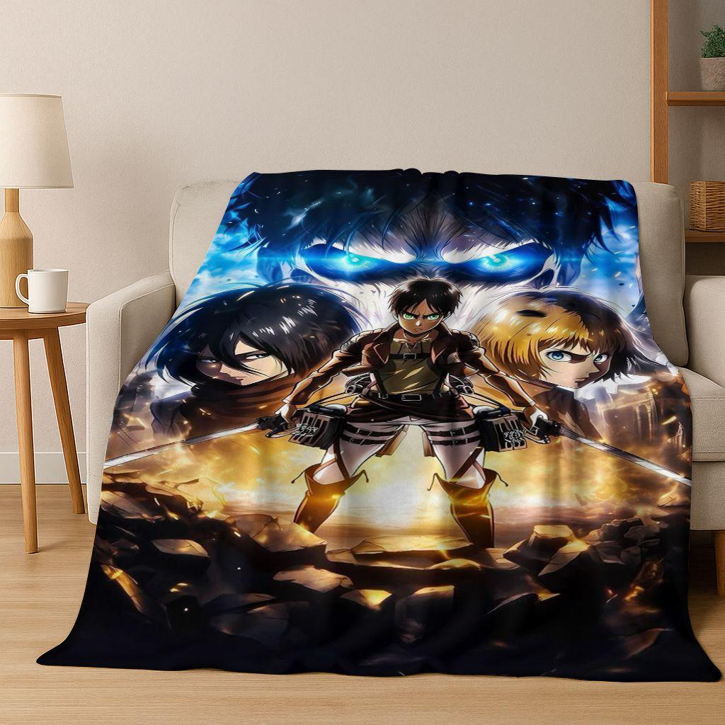 2026 New Anime Attack on Titan Eren Mikasa Cartoon Flannel Blanket,Cozy Soft Throw Blanket for Home Bedroom Bed Sofa Cover Kids