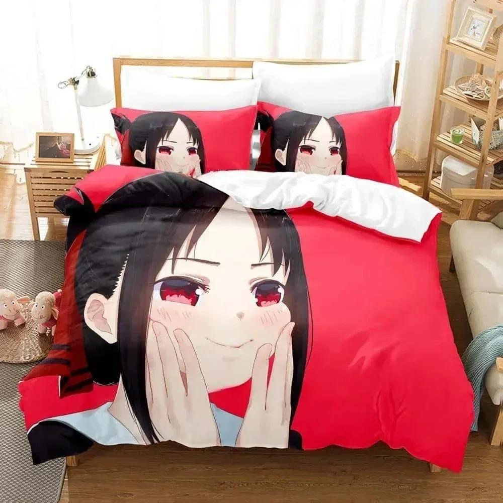3D Print Anime Kawaii Girls Kaguya-Sama Love Is War Bedding Set Printed Bed Set With Pillowcase Duvet Cover Soft Bedclothes Home