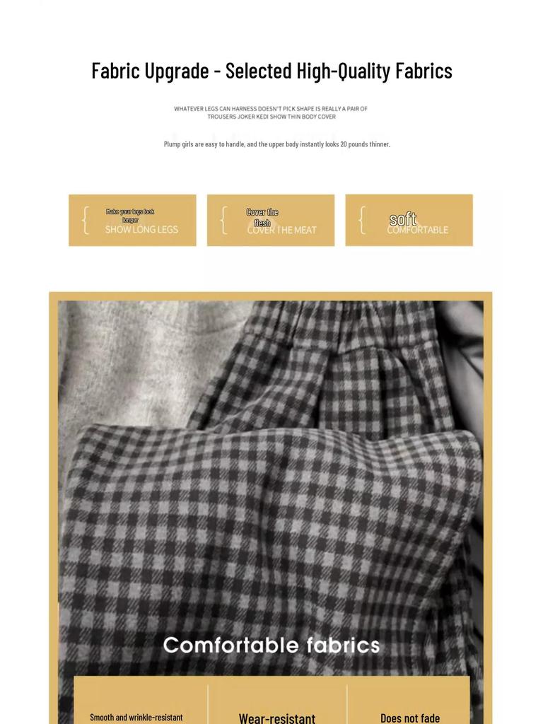 Petite Woolen Checkered Wide-Leg Pants for Women - Autumn/Winter 2025 