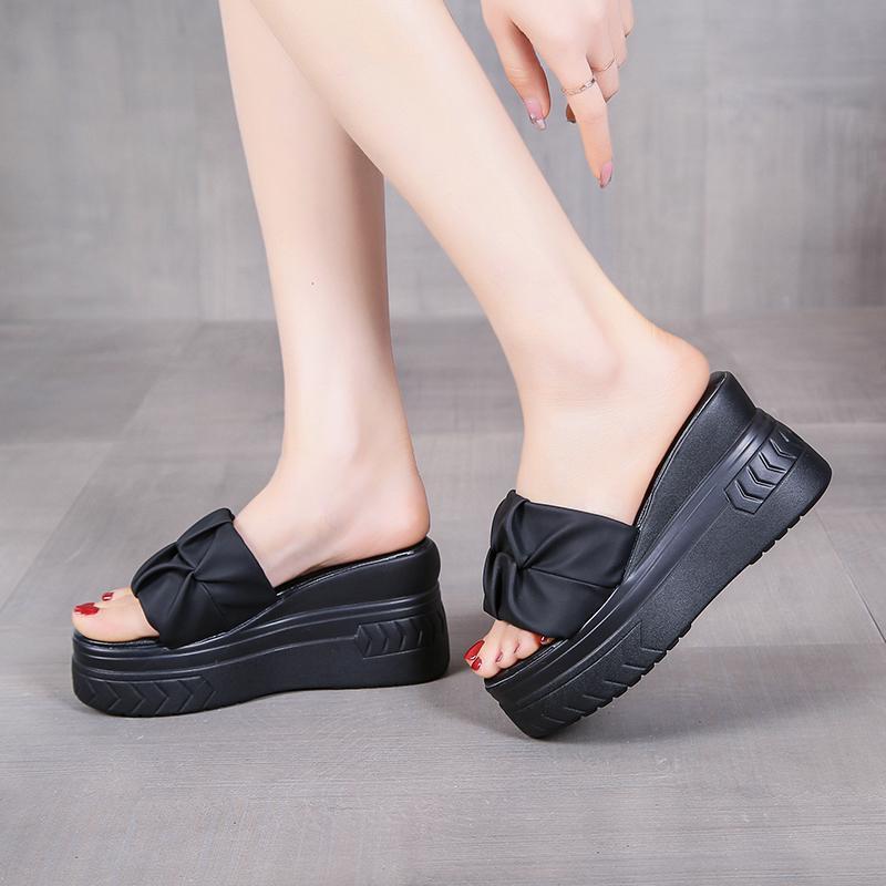 Slippers women's summer outer wear 2025 new sense one-word drag thick bottom heightening fashion fairy wind slope heel sandals