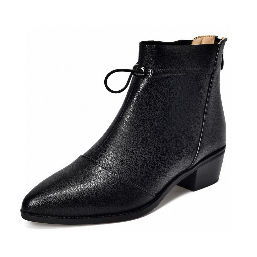 Pointed Short Boots Women's 2025 French Ruffle Edge Mid-heel Leather Boots Thin Women's Cotton Boots Fashion Boots Ankle Boots Large Size Women's Sho