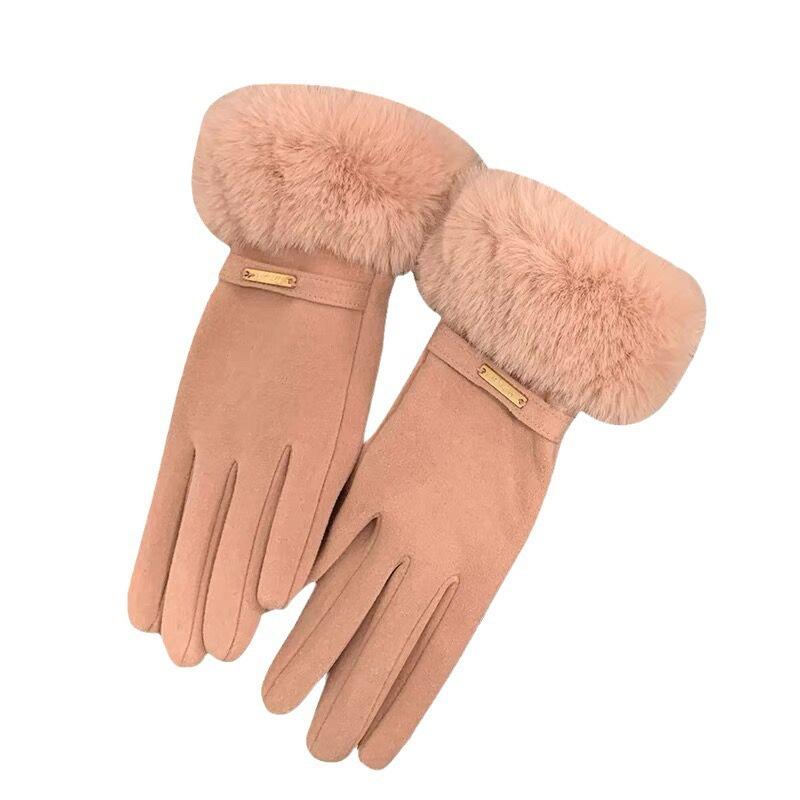 Warm gloves winter women's fleece thickened cute windproof plush cotton gloves riding driving cold