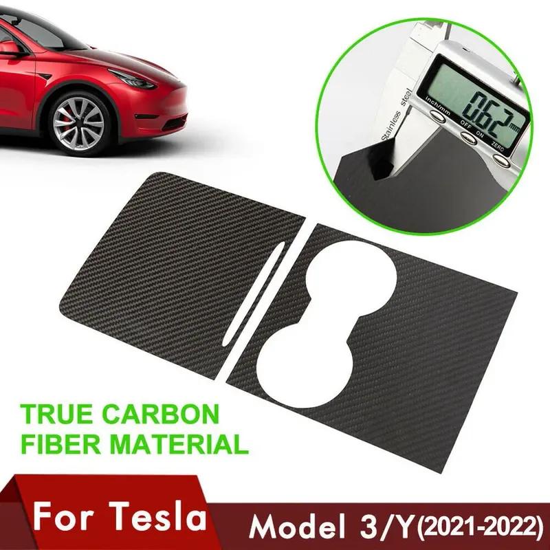 Couvercle de Console Centrale Pour Tesla Model 3 Y Panneau de Garniture d'Accoudoir de Commande Centrale Fibre de Carbone Véritable Accessoires d'Intérieur de Voiture -