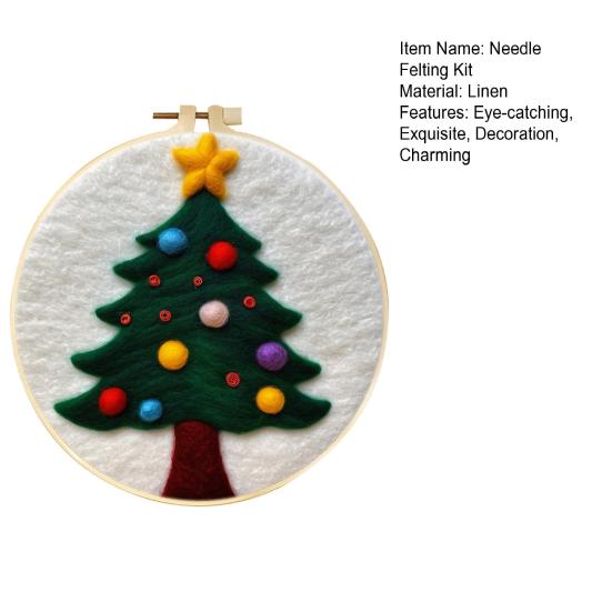 Christmas Needle Felting Kit Holiday Felt Painting Set for Beginners Starter Needle Felting DIY Craft Kit with Pad Needles Wool Decorative Frame