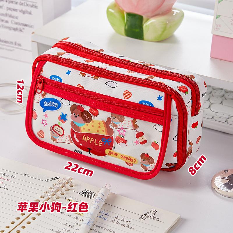 Apple Puppy Pencil Case Large Capacity Storage Student High Value Stationery Box Multi-layer Pencil Bag Storage Bag Pencil Case