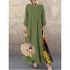 Women's Maxi Dress Round Neck 3/4 Sleeves Long Dress Casual Patchwork Floral Print A-line Dress