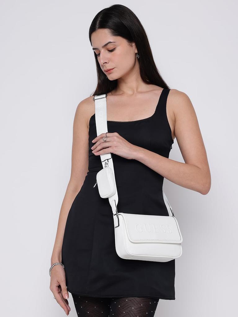 Guess HADDINGTON MINI CROSSBODY FLAP Geantă de Umăr Albă, pentru Femei,