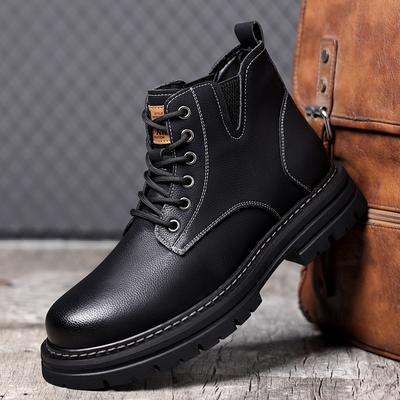 Winter Men's Waterproof Thick-soled Boots Men's Leather Boots Mid-top Leather Shoes Men Boots Plus Velvet Wool Warm Cotton Shoes