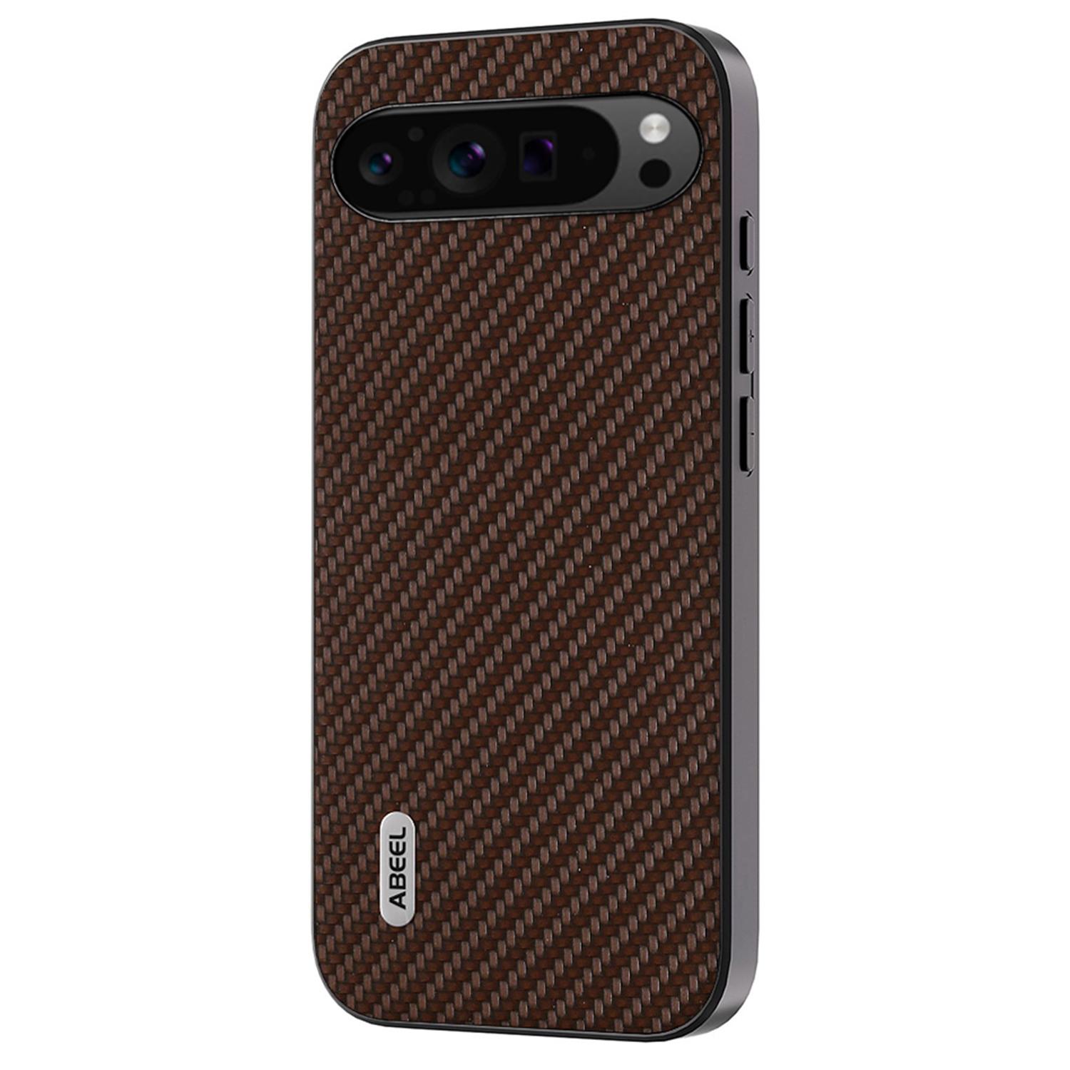 

ABEEL For Google Pixel 10 Pro XL/9 Pro XL Case LPU+PC+TPU Phone Cover Carbon Fiber Texture Brown