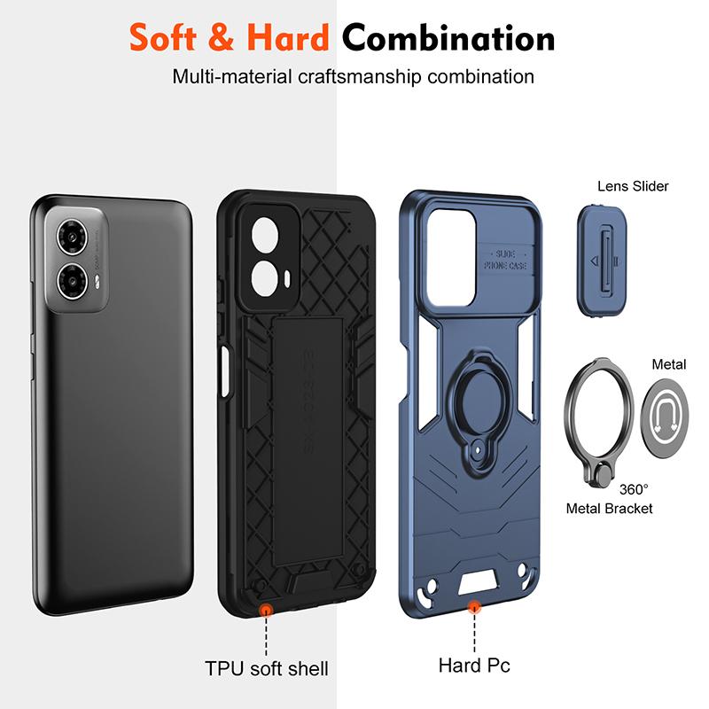 Shockproof Hard Armor Case For Motorola Moto G34 G35 G45 G53 G55 G64 G75 G84 G85 Lens Protect Shell Magnet Bracket Phone Cover