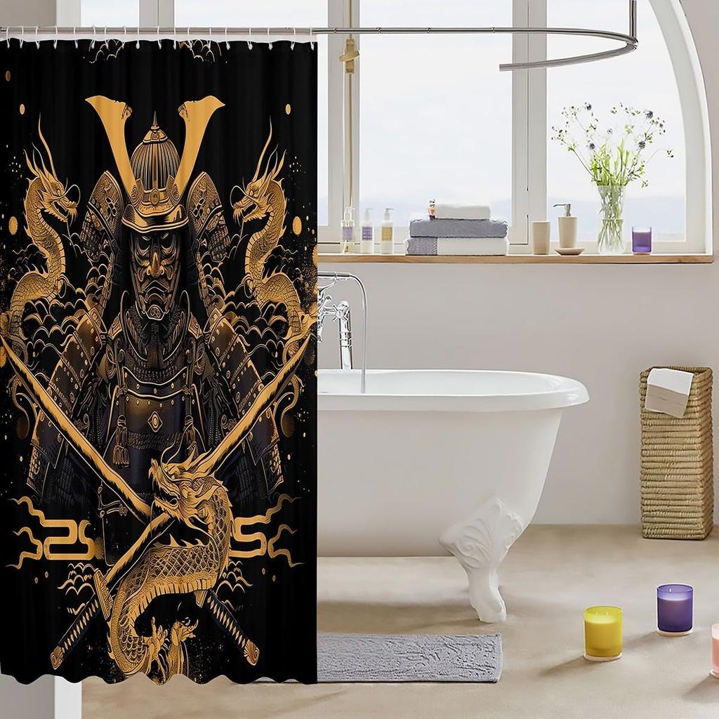 Samurai Fabric Shower Curtain Japanese Style Shower Curtain for Kids Boys Girls Vintage Dragon Bathroom Waterproof Accessories