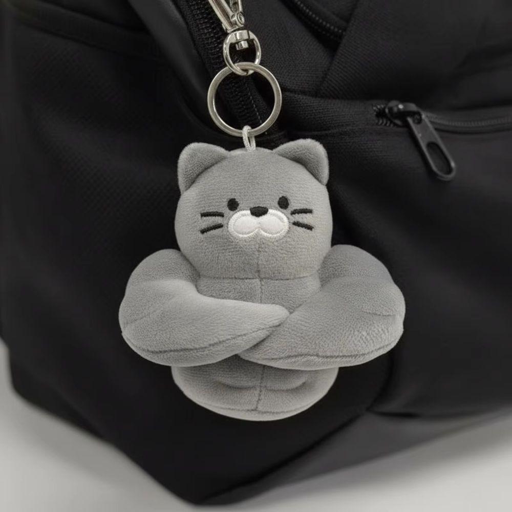 Fluffy Cat Plush Pendant Soft Cartoon Plush Keyring Cute Muscle Cat Plush Keychain  Men