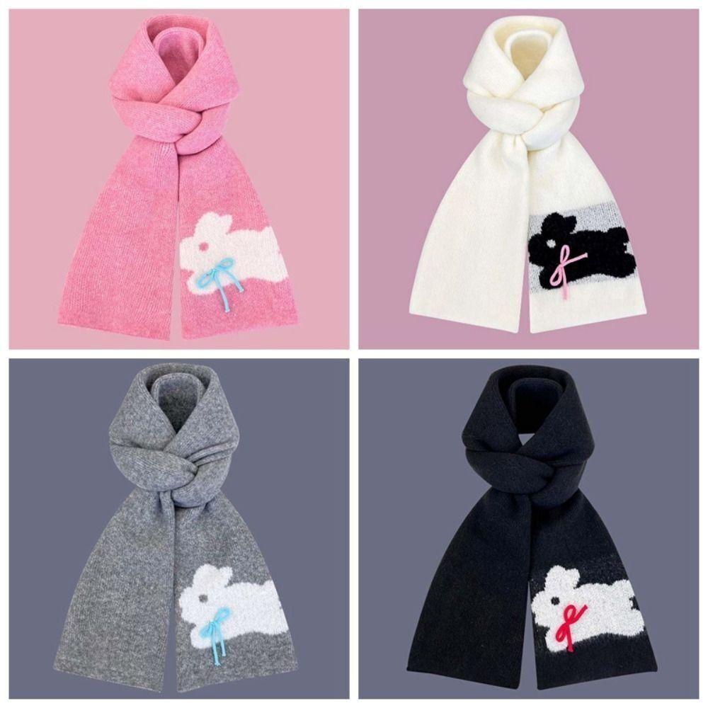 Solid Color Scarf Polyester Knitted Scarf Cute Shawl  Winter