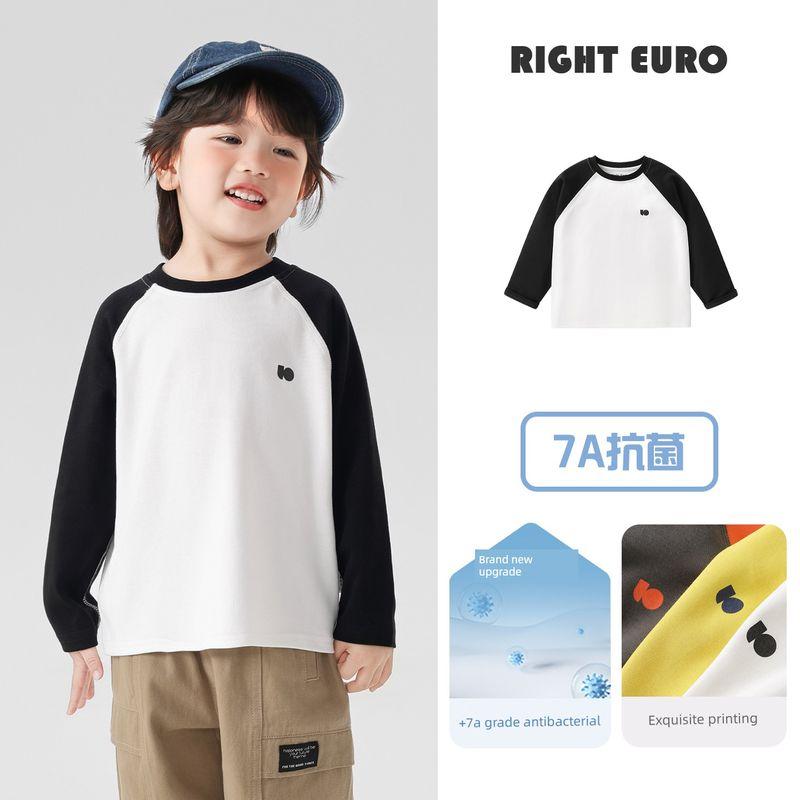 Style Boys  Raglan Long-Sleeve T-Shirt 2026 Spring and Autumn New Children s Autumn Outfit Baby Base Shirt Children s Clothing for Spring and Autumn Classic Black Sleeves 130