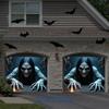 2D Flat Banner, 1pc Halloween Happy Garage Door Banner, Ghost with Long Hair Monsterzyc