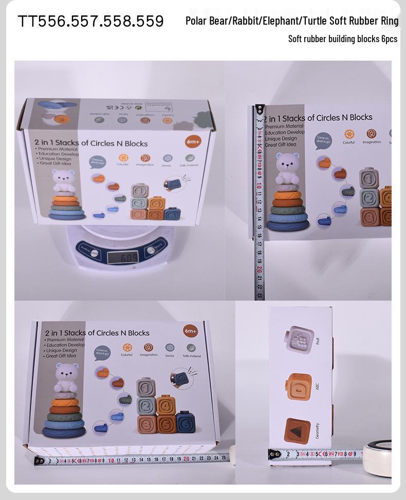 Kleinkind Früherziehung Regenbogen Stapel- & Quietschring Beißring Spielzeug