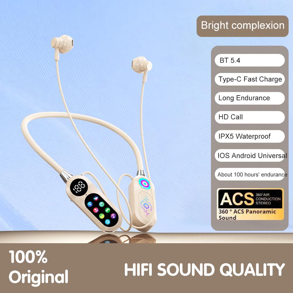 Bluetooth 5.4 Earphones Wireless Headphones Magnetic Sports Neckband Neck-hanging Earbuds HiFi Lossless Sound Headset with Mic
