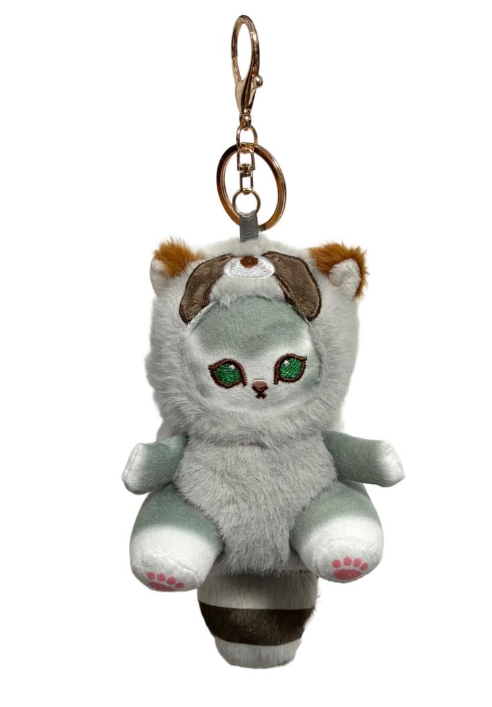 Cute fluffy cat plush Mofu set Plush cat keychain, Sand, 4-color (gray, brown, orange, beige) keychain, [Product]