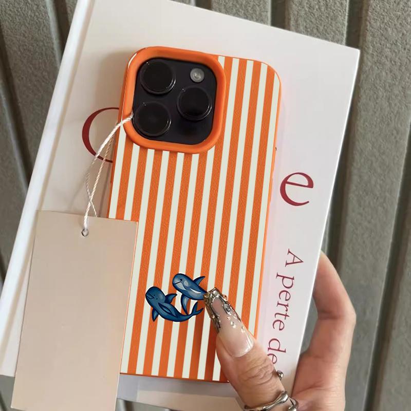 Whale Stripes Pattern Lychee Texture Silicone Phone Case For iPhone 17 Pro Max 11 12 13 14 15 16 Pro 15 Plus 17 Air Soft Cover