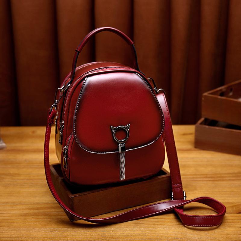 New Small Backpack Easy To Match Multi Purpose Retro Oil Wax Leather Women's Bag Korean Version One Shoulder Crossbody Bag Handbag