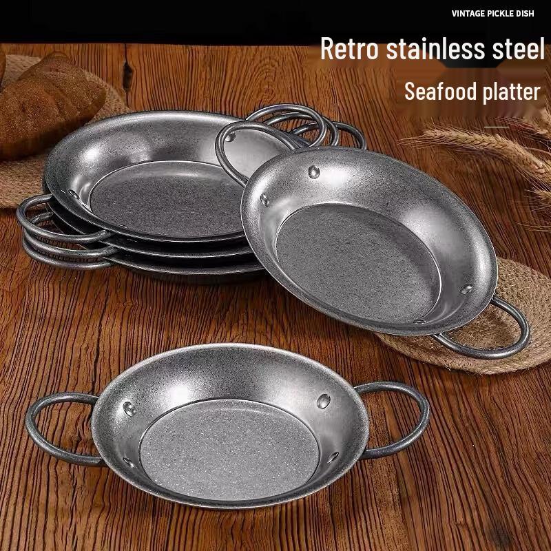 Retro Industrial Stainless Steel Oval Serving Pan