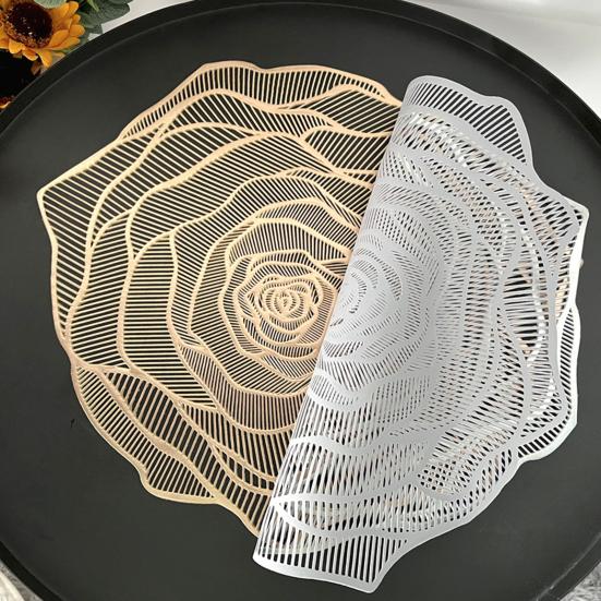 PVC Placemat Heat-Resistant Reusable Table Mat Hollow Rose Shape Insulation Pad for Dining Table Decoration