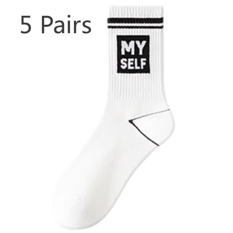 5 Pairs of Men's Autumn Trend Sports Pure Cotton Middle Tube Deodorizing and Wicking Sweat Teenagers Socks