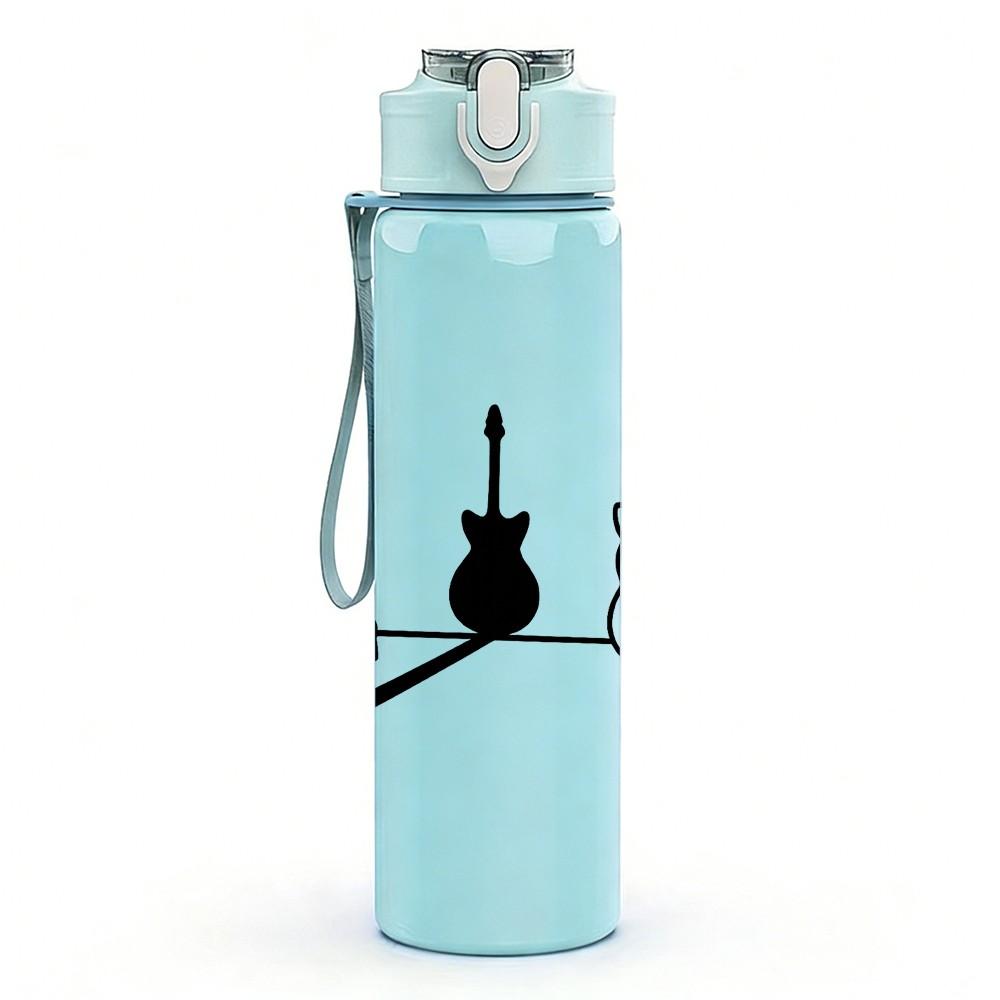 1PC Electric Guitar Duo Music Instrument Print 750ml Color Plastic Sports Water Bottle Leakproof Flip Straw Lid Suitable for Sports Office Home Use