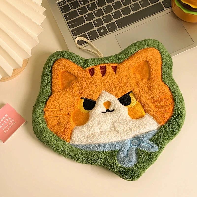 1PCS Cartoon Coral Velvet Hand Towel For Kitchen Kawaii Cat Hand Wipe Cleaning Cloth Bathroom Hanging Towel Absorbent Clean Rag