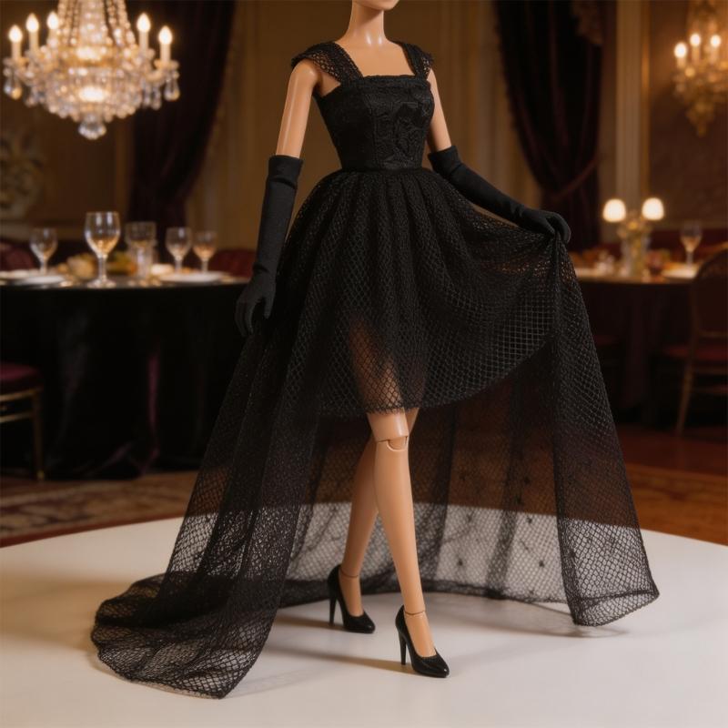 Formal Doll Clothing Accessory for Around 30 Cm Dolls, Tulle Gown Outfit for Shelf Display, Styling, and Photo Use