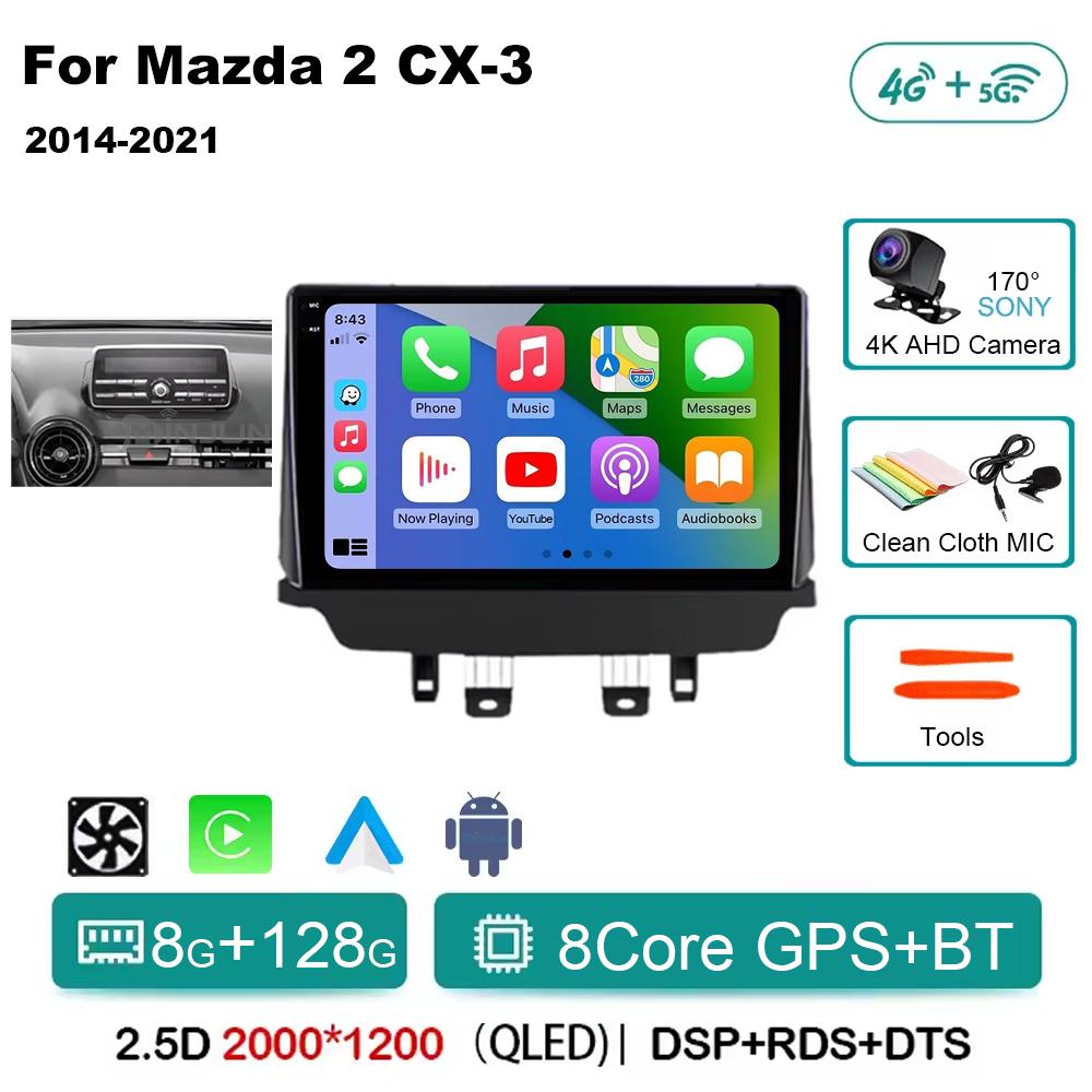 Android 14 Carplay Auto For Mazda CX-3 DK Mazda 2 DJ 2014 - 2025 Car Radio Multimedia Video Player Navigation GPS No 2Din 2 Din