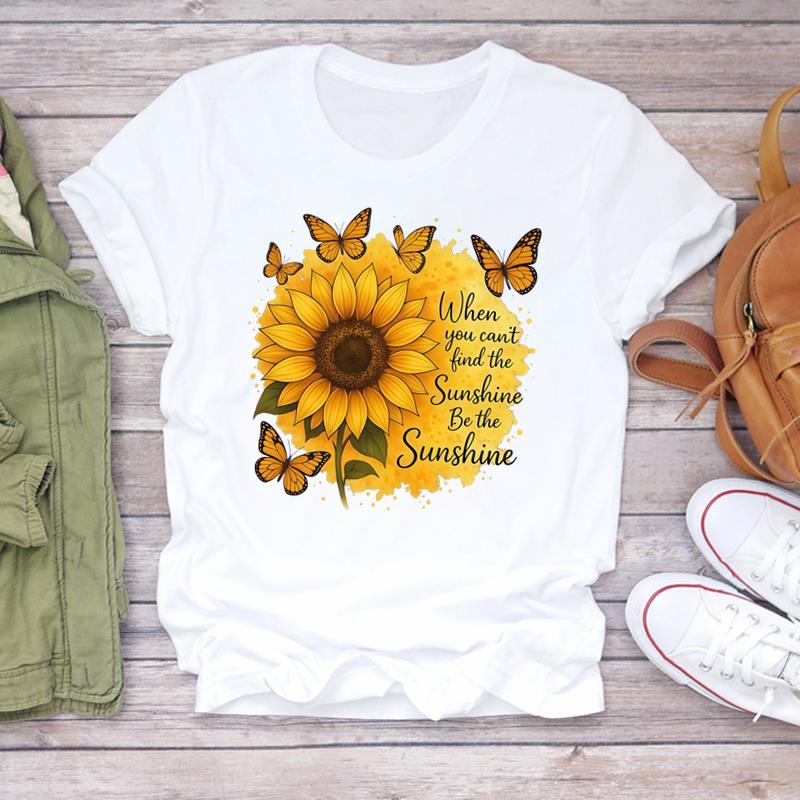 (Asian Size) Printed watercolor flower style Women Tee Lady Female Clothing T Shirt  Casual Fashion Top Graphic Short Sleeve T-shirts