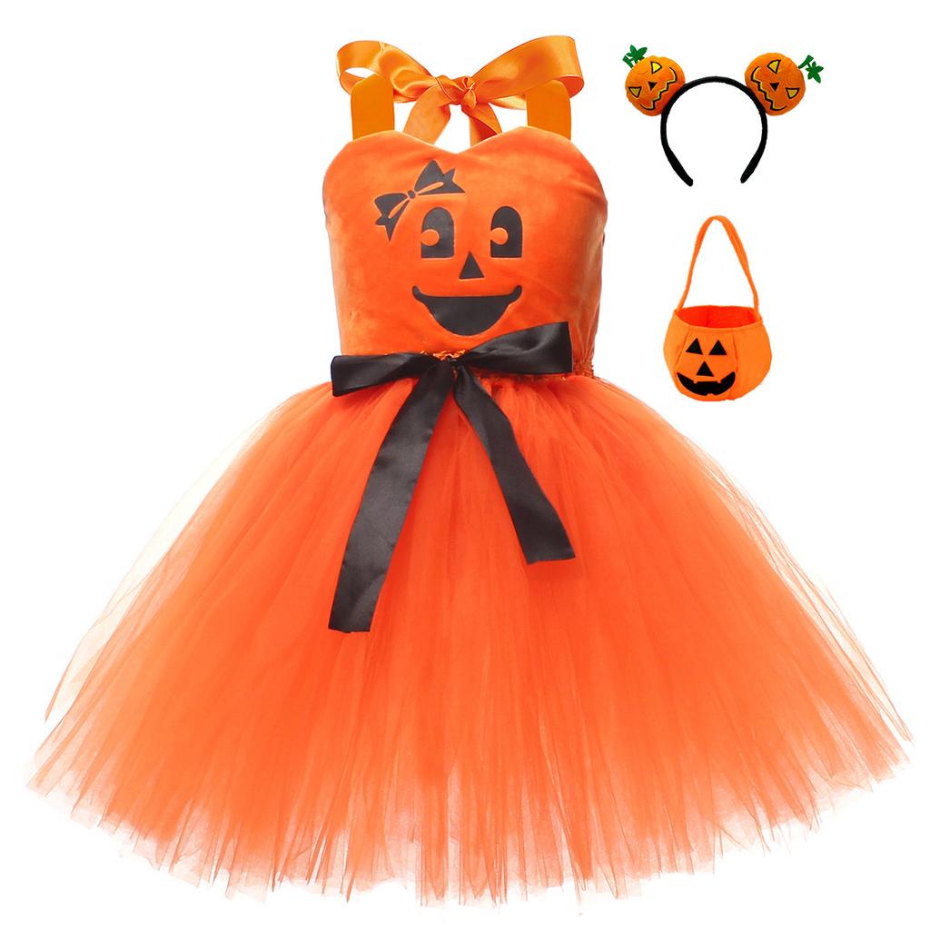 Girls Halloween Cosplay Costume Carnival Fancy Girl Performance Pumpkin Party Dress