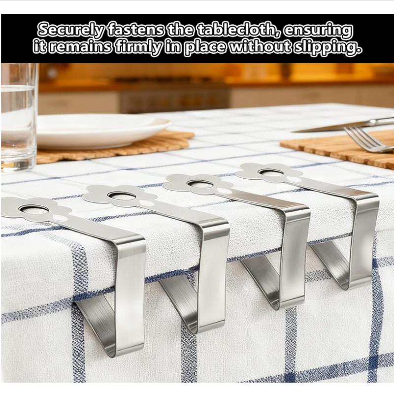 10Pcs Tablecloth Clips, Stainless Steel Tablecloth Clips for Tables, Floral Pattern Triangle Shape Tablecloth Clips, Suitable for 1-4 Cm Thick Tables