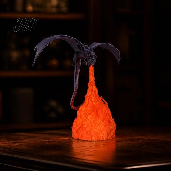 Fine Carving Figurine Dragon Bookshelf Nook Light, Fire-Breathing Fantasy Shelf Decor, LED Modern Interior Ornament Night Lamp for Bedroom Living Room