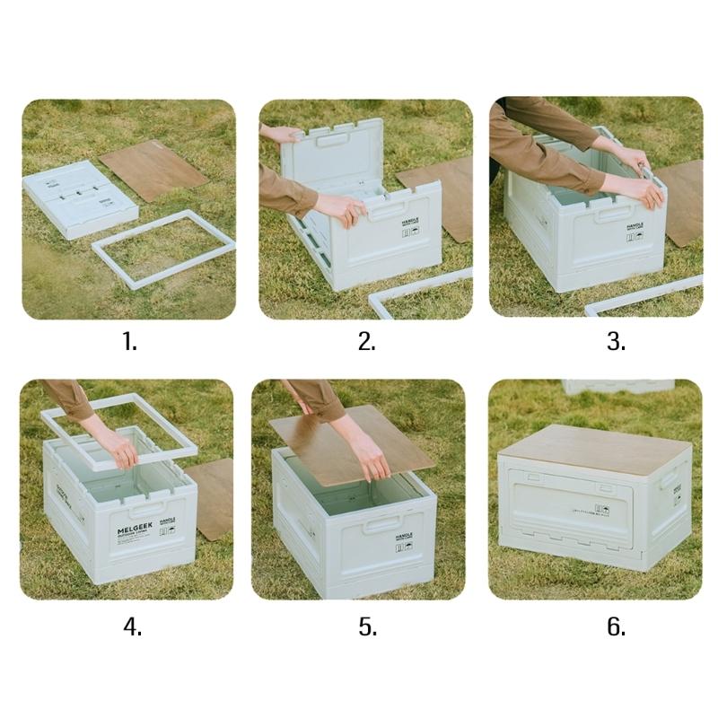 Camping Folding Storage Box Wood Lid, Camping Storage Bin, Foldable Closet Organizers Box Car Storage Container