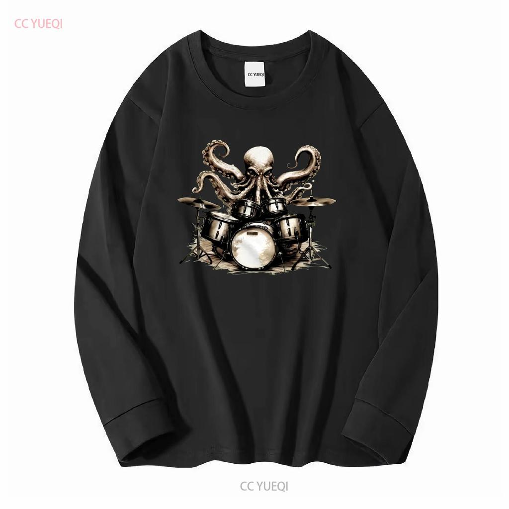 Drum Set Music Octopus Drummer T Shirt Funny Sea Life Animal Humor long or short sleeves vintage Washed fashion Casual