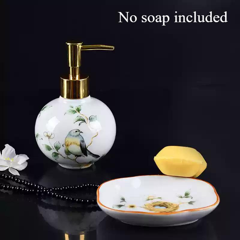 Ceramic Wash Two-piece Set Bathroom Wash Set Ceramic Hand Sanitizer Bottle Press Type Shampoo Bottle Soap Dish Toilet Soap Rack