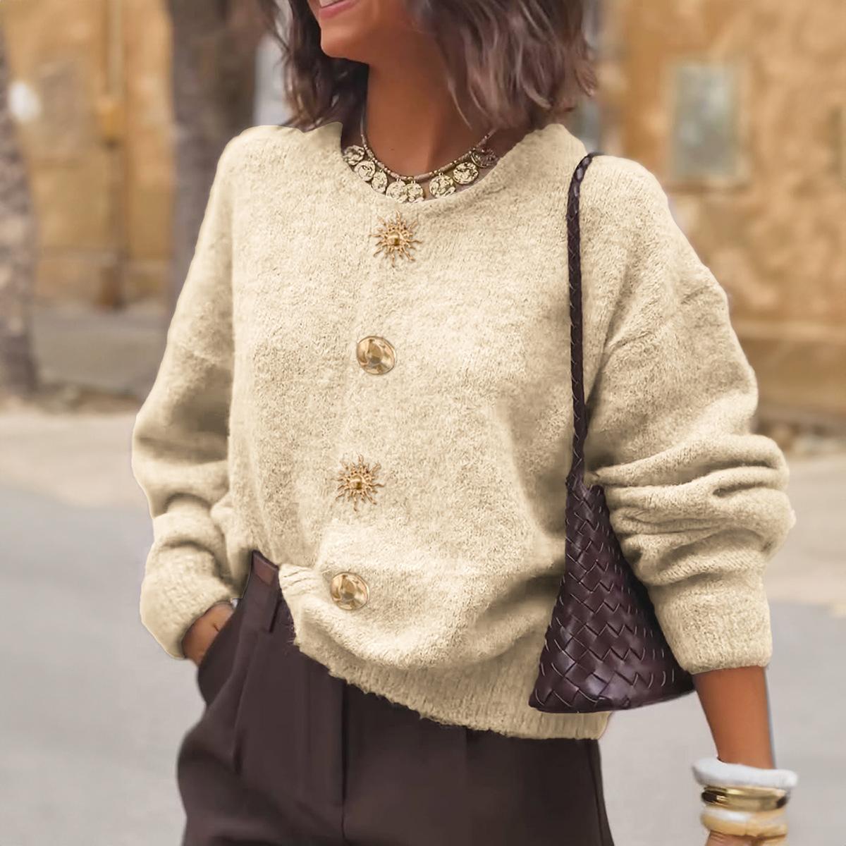 

Елегантний та універсальний вовняний светр з металевою пряжкою для жінок 2025 осінь та зима S абрикосовий