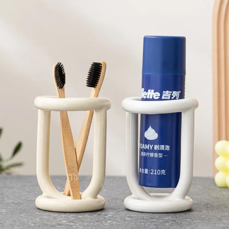 Nordic Style Luxury Ceramic Toothbrush Holder Stand Household Toothpaste Storage Organizer