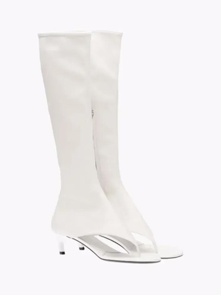 Fashion Ladies Spring and Summer New Slim Heel Pinch Toe Knee Length Cool Boots Fashionable Side Zipper Mid Length Women's Boots