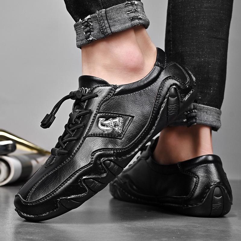 Spring 2025 new leather casual driving breathable octopus beanie shoes men's British lazy low-top casual shoes