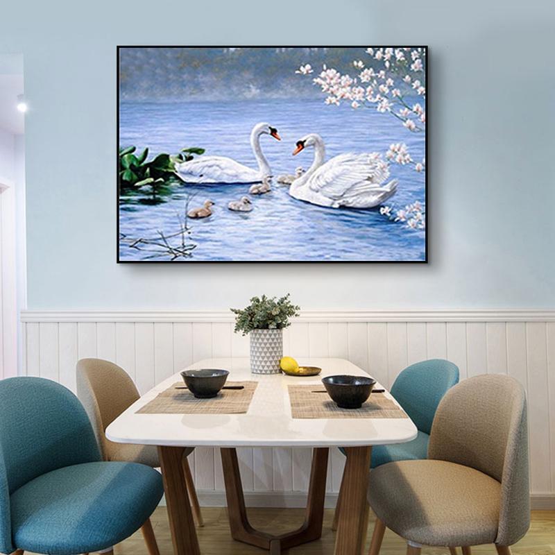 Lake Scenery DIY 5D Diamond Painting Cross Stitch Kits Swan Full Round Drill Rhinestones Mosaic Diamond Embroidery Home Decor
