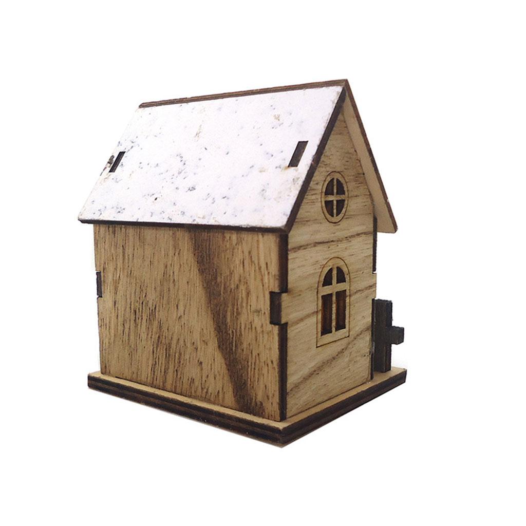 Desktop Ornament Wooden Dollhouse with Light Children Gift Snow House Model Toys Handmade Snow House Medel