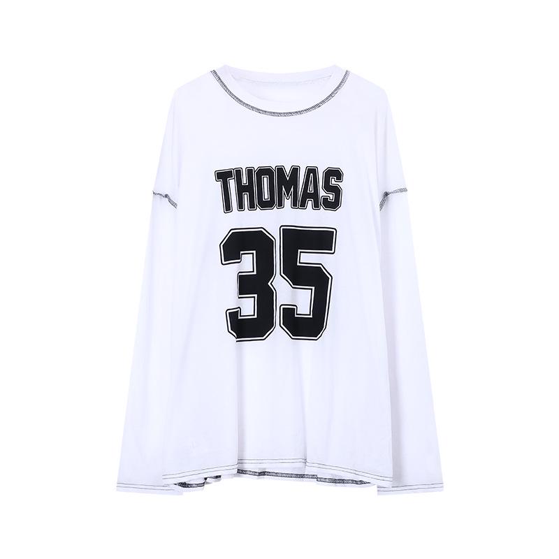 Jinliang Cienka Bawełna Lycra Koszulka z Długim Rękawem - Luźny Krój, Styl Casual