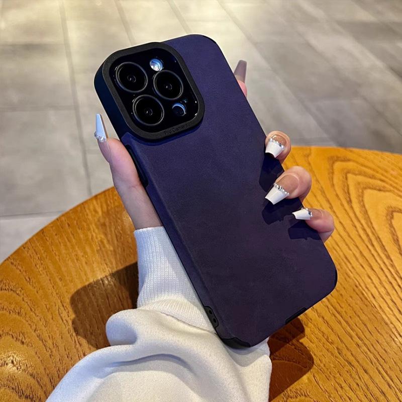 Luxury Matte Leather Phone Case for IPhone 16 15 14 13 12 11 Pro Max Plus Lens Protection Shockproof Silicone Soft Back Cover