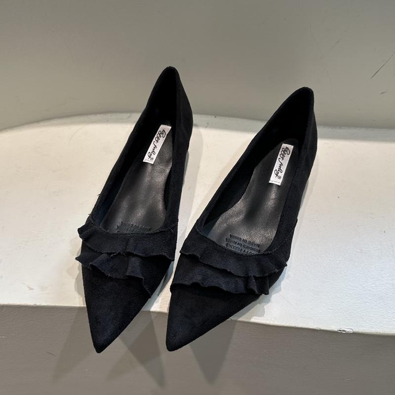 Fashion SUOJIALUN 2025 Autumn Women Single Shoes Fashion Ruffles Pointed Toe Shallow Slip On Boat Shoes Square Low Heel Dress Pumps Shoe