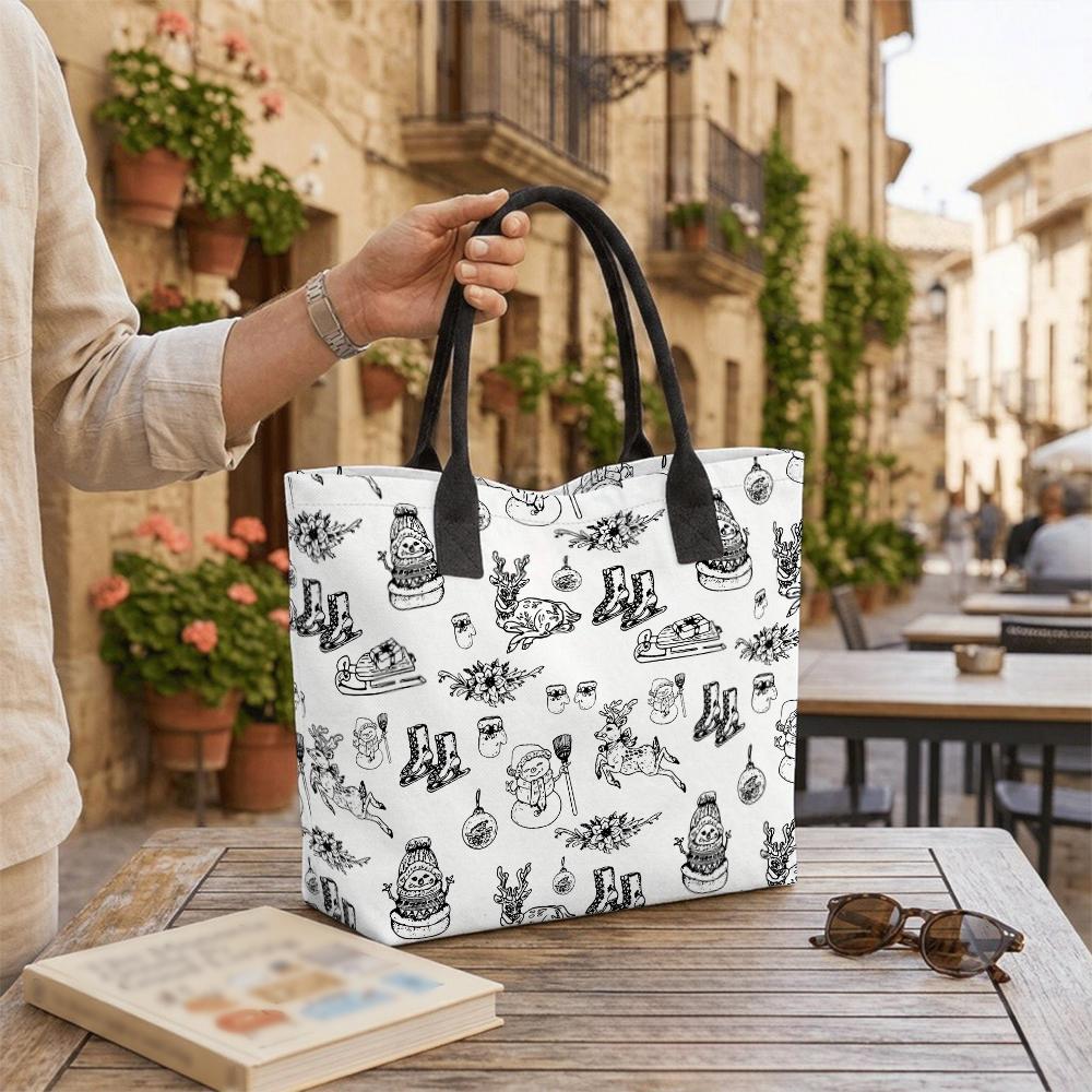 Christmas Print Tote Bag Casual Large Capacity Canvas Shoulder Bag for Daily Use
