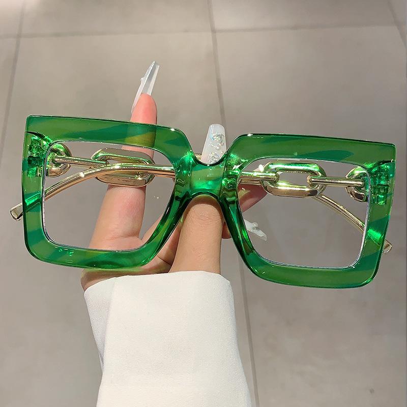 

Vintage Anti Blue Light Optical Square Metal Chain Glasses Women For Men Luxury Brand Designer Myopia Prescription Eyewear Frame