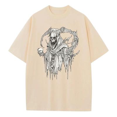 Sommer T-Shirt Baggy Style Reine Baumwolle Atmungsaktiv Druck Gruseliges Muster Schwerer Komfort Überschnittene Schultern Herren Damen Oberteile
